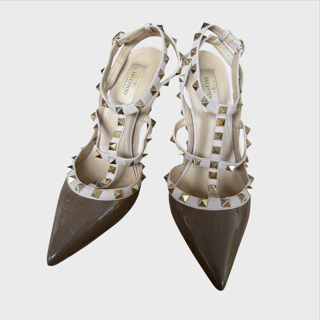 Décolleté Valentino Rockstud - Vernice Tortora e Panna con Borchie Dorate