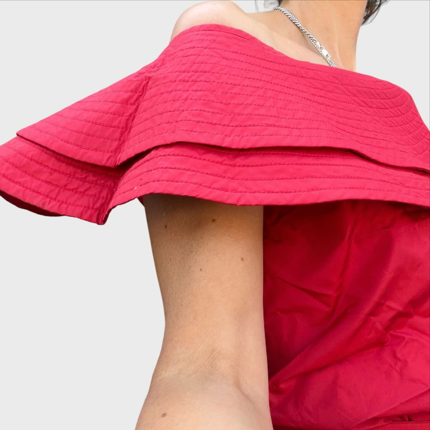 Completo Vintage Valentino Anni '80 - Top Asimmetrico Rosso e Gonna Midi Trapuntata Bicolore