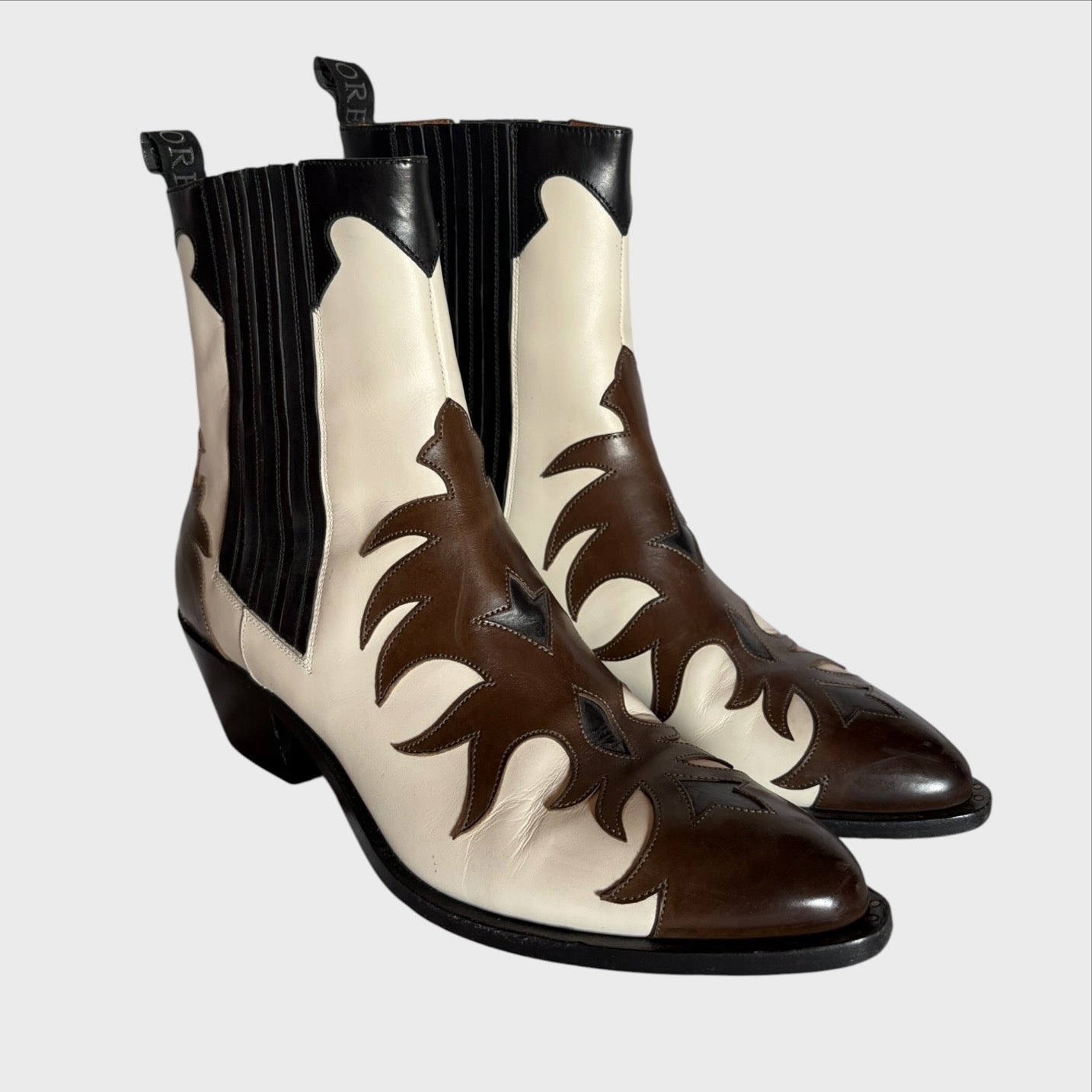 Santore Vintage Texanerstiefel – Dreifarbige Leder in Creme, Braun, Schwarz  