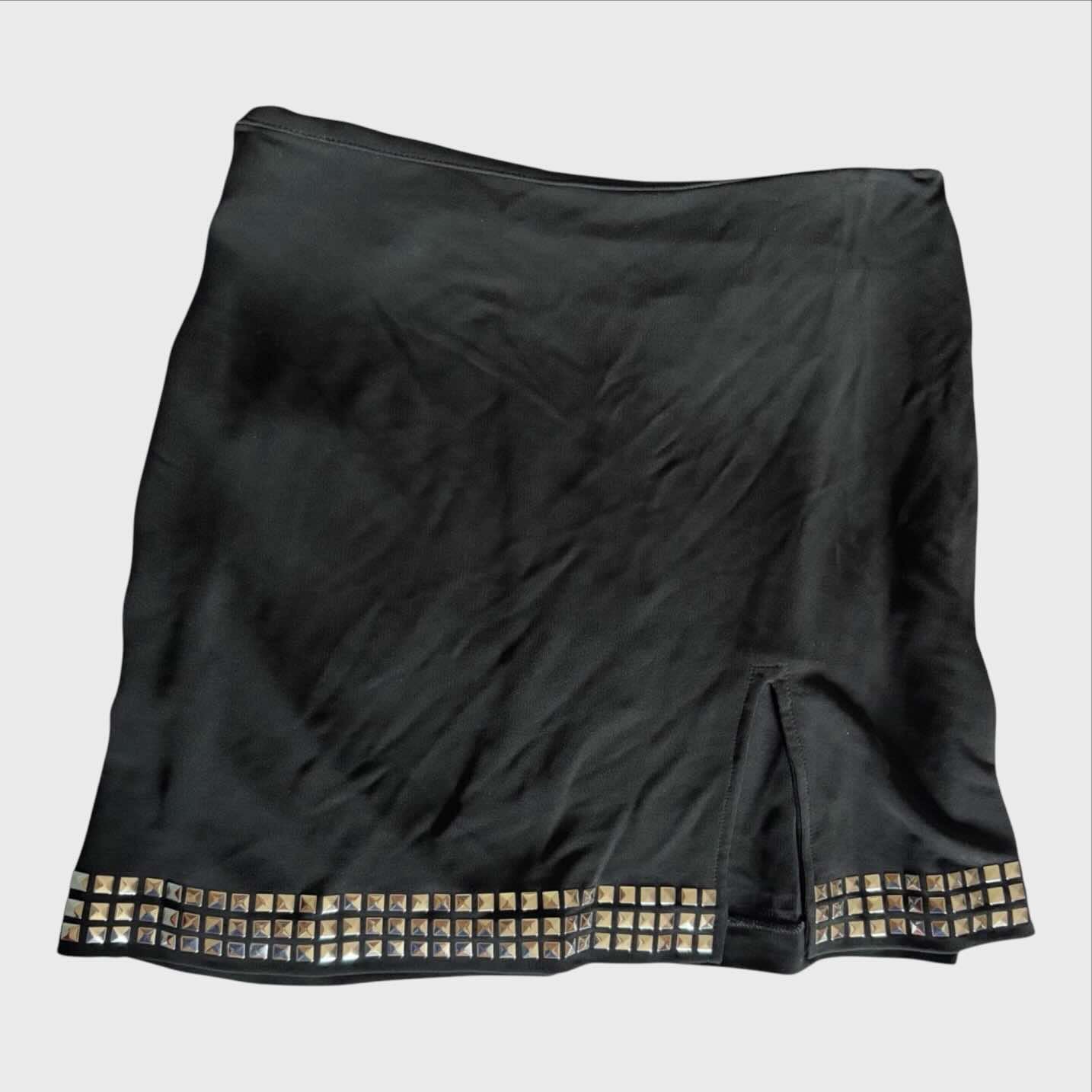 Minigonna Vintage Paco Rabanne — Micro Skirt Nera con Bordo Borchiato e Spacco Laterale