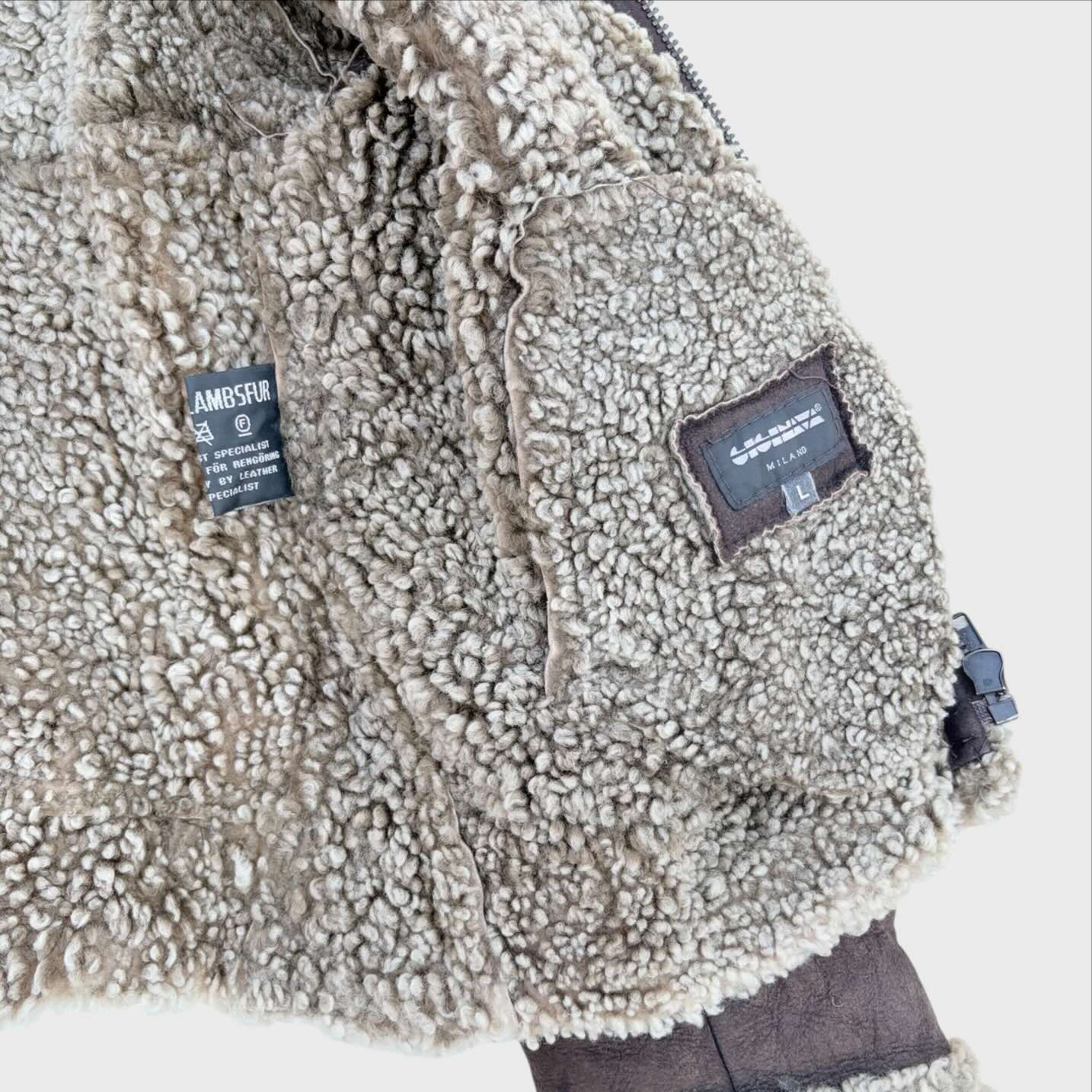 Interno pelo Lambsfur Giubbotto Bomber da Uomo in Montone Marrone Stile Aviatore