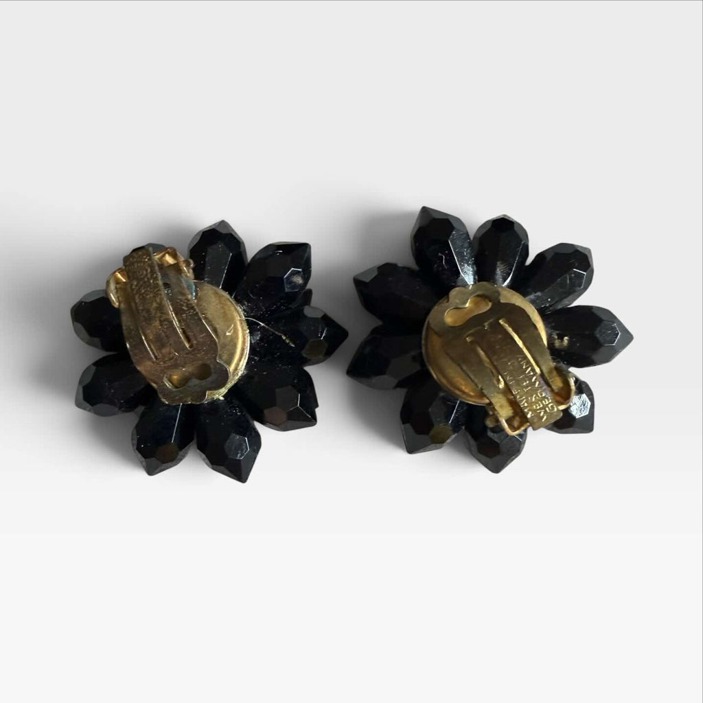 Dietro Orecchini Vintage Cristalli Neri a Clip - Made in Germany