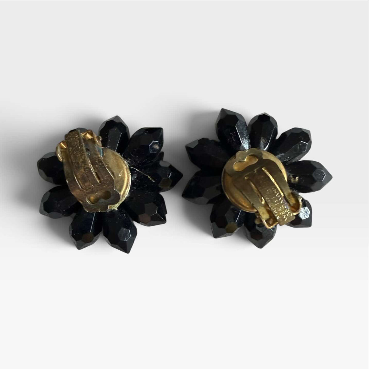 Dietro Orecchini Vintage Cristalli Neri a Clip - Made in Germany