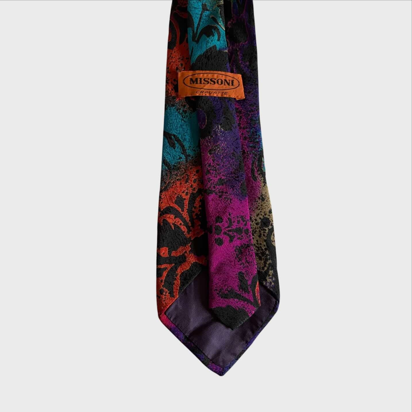 Missoni Cravatta Vintage - Seta Fantasia Floreale Multicolor - Larghezza 9,5 cm