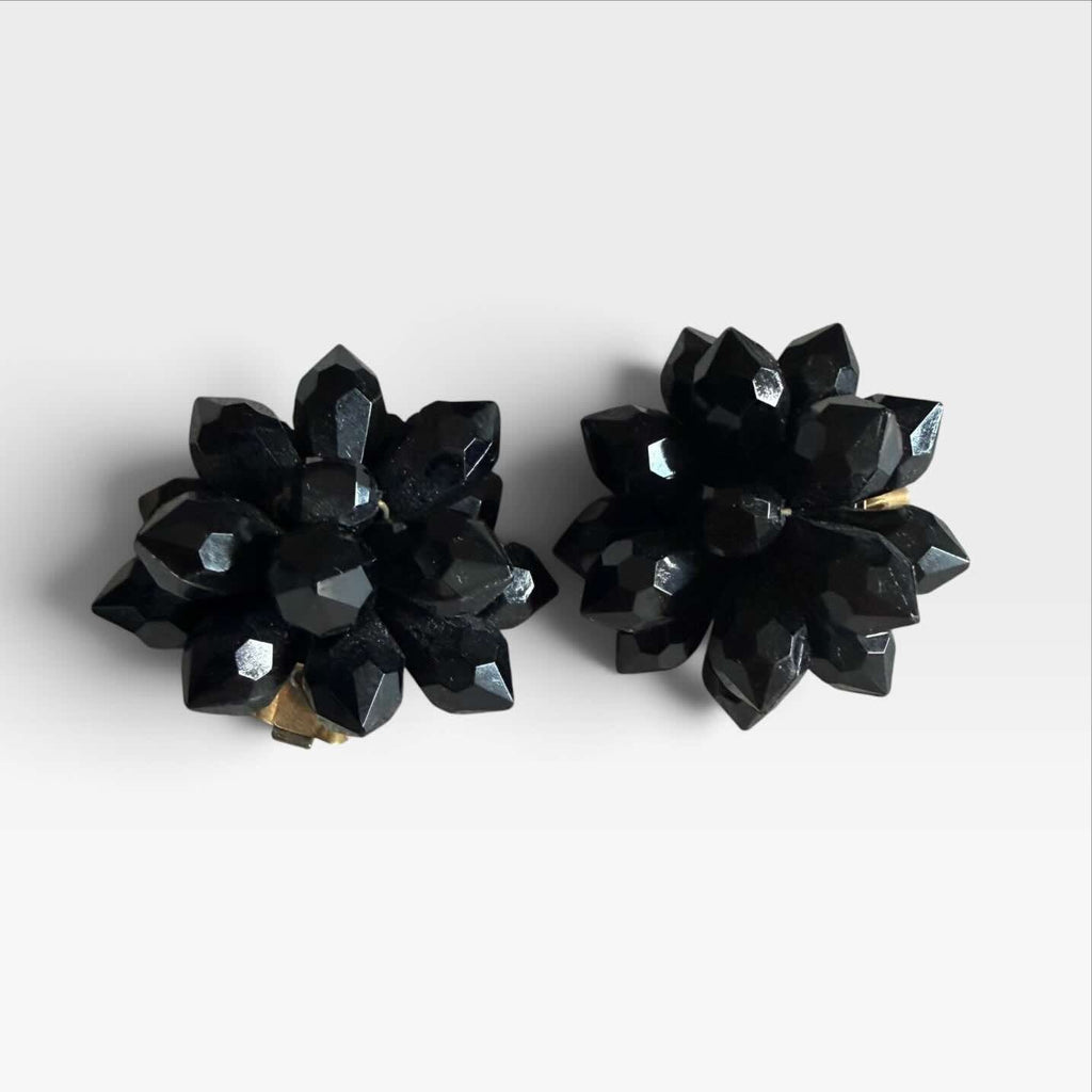 Orecchini Vintage Cristalli Neri a Clip - Made in Germany