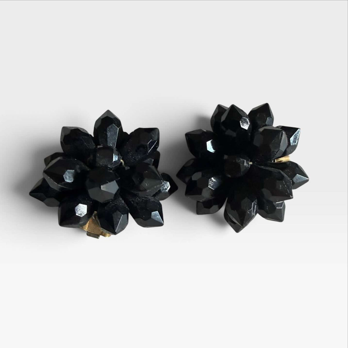 Orecchini Vintage Cristalli Neri a Clip - Made in Germany