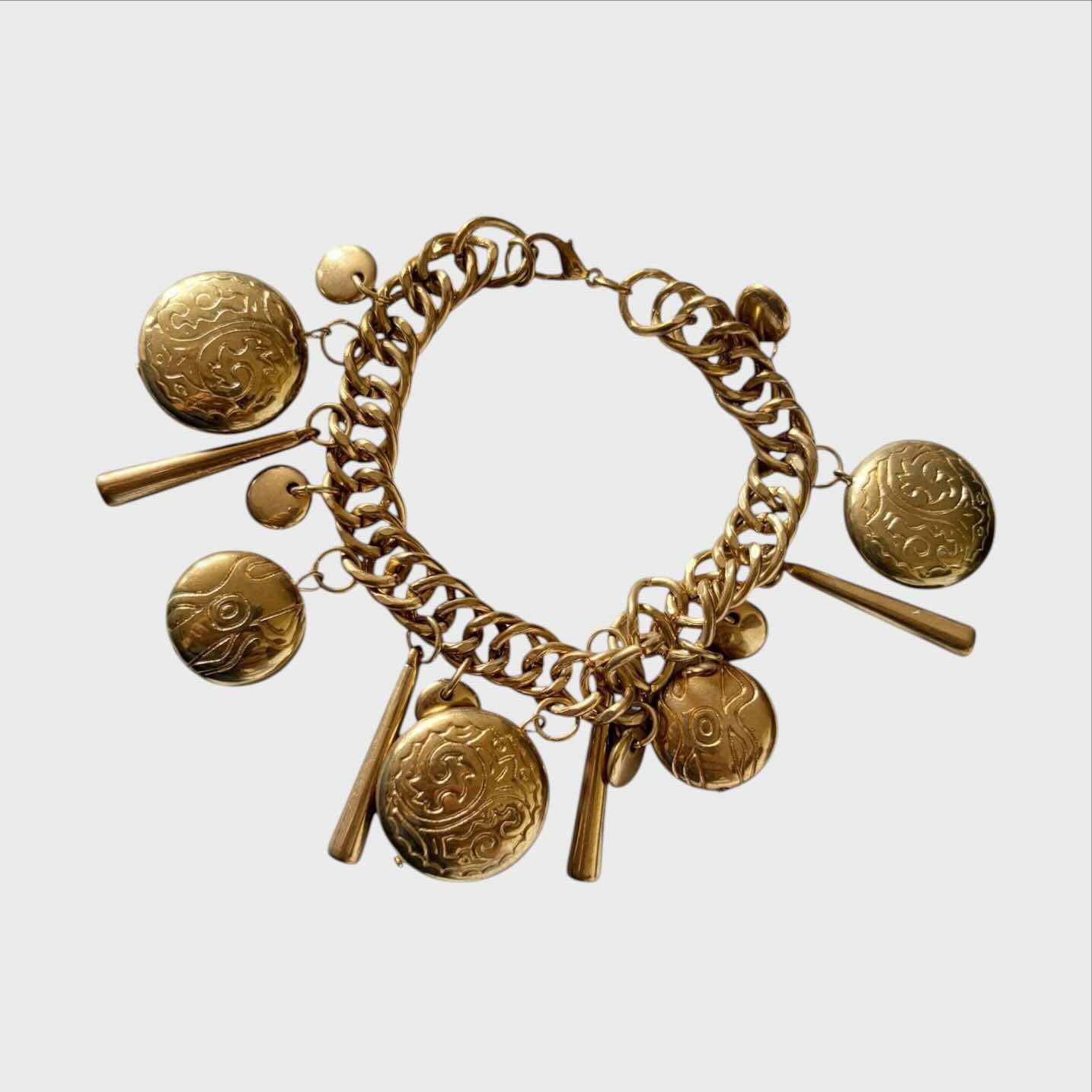 Bracciale Vintage a Catena Dorata - Ciondoli Medaglione e Pendenti