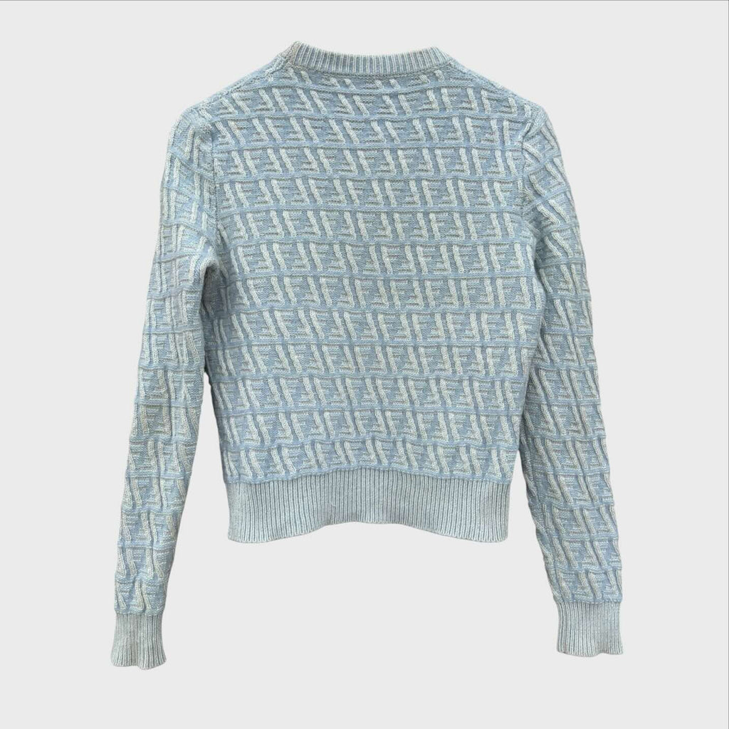 Dietro Fendi Donna Dolcevita Maglia Lana Seta - Taglia 40 Azzurro