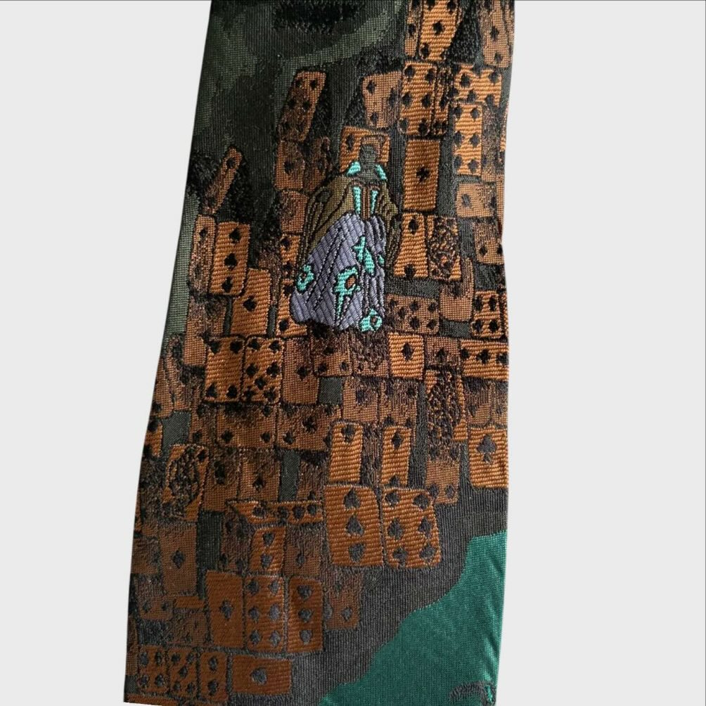 Moschino Cravatta Vintage - Seta Verde Carte da Gioco