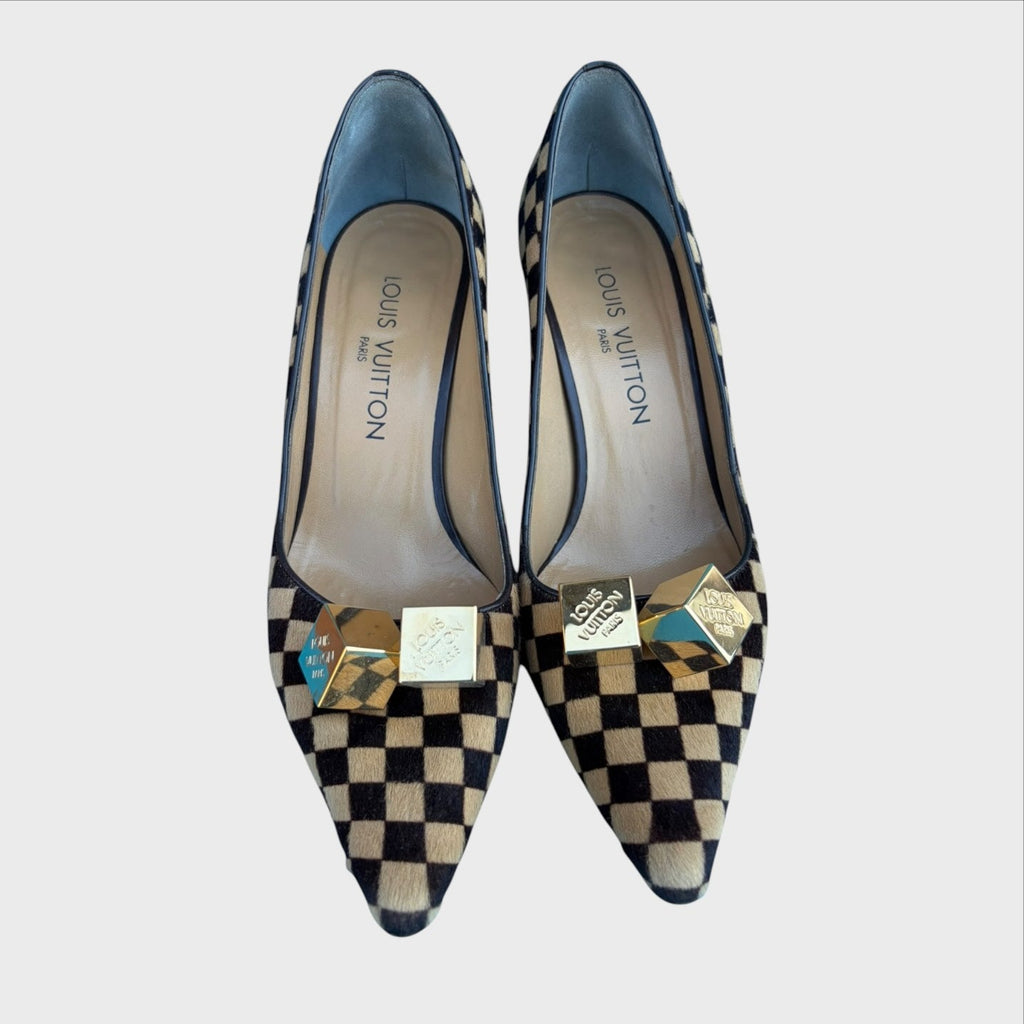 Décolleté Louis Vuitton - Cavallino Damier Beige e Nero - Tacco 7 cm - Taglia 37.5