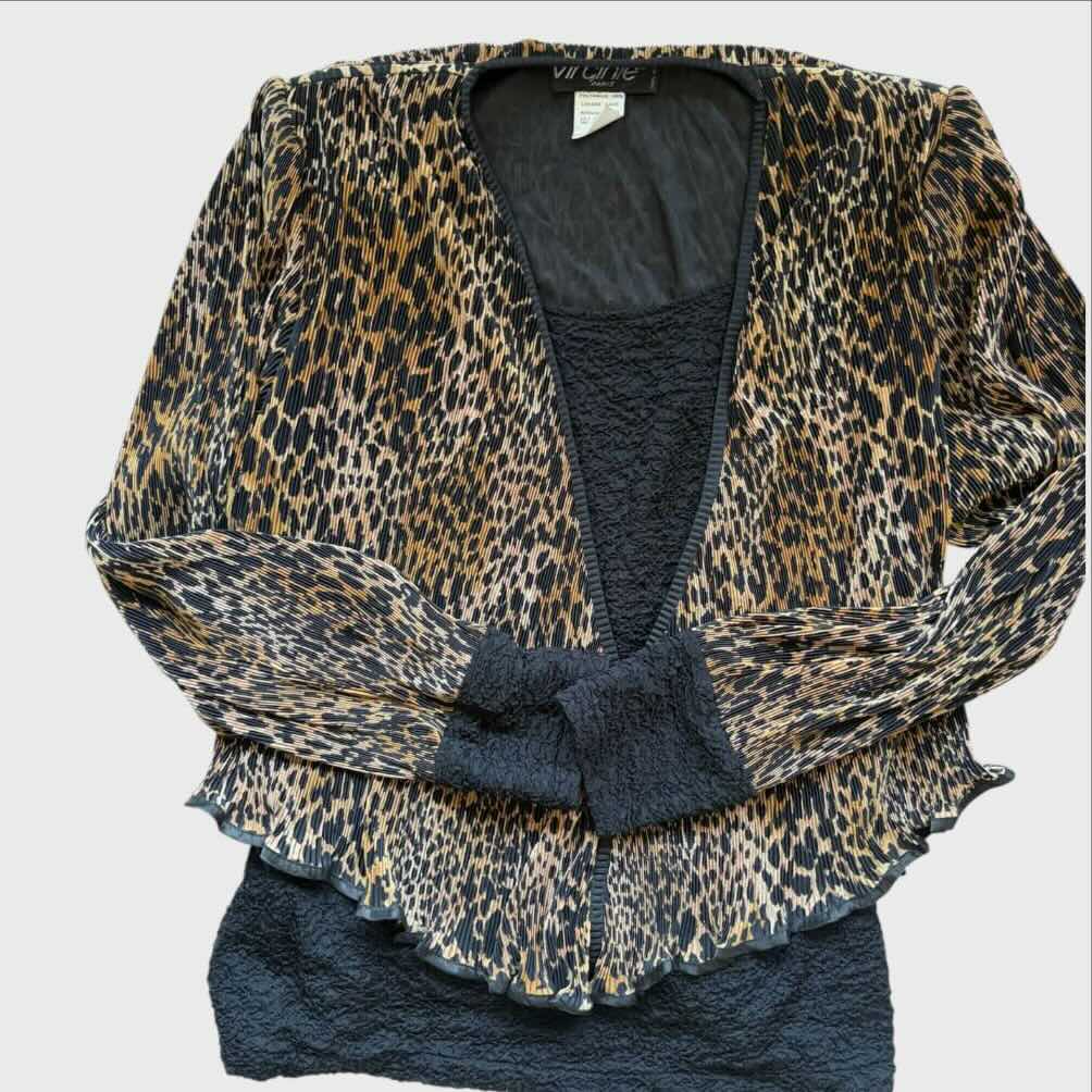Maglia stampa leopardo Vintage Anni '80 Virginie Paris tessuto plisse