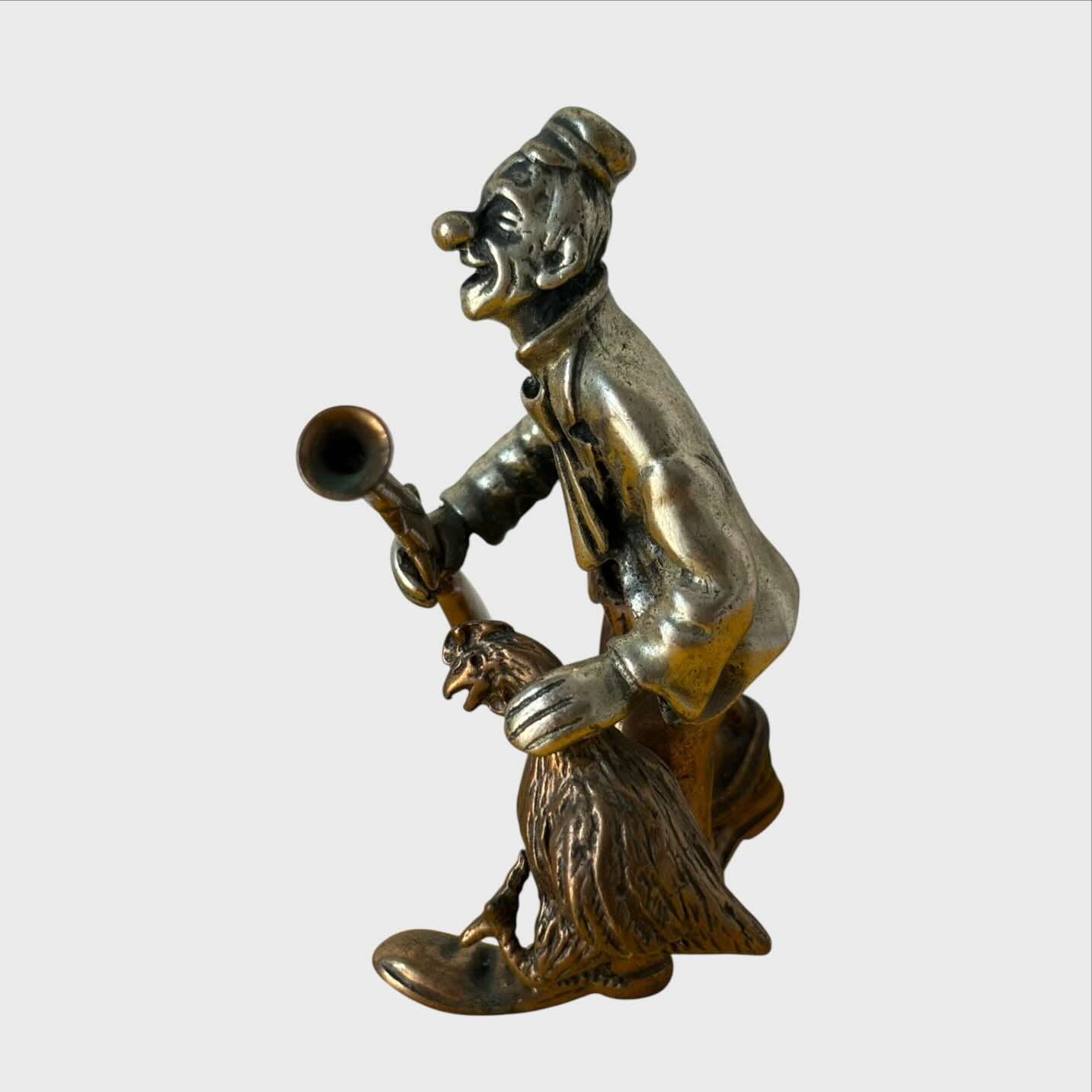 Vittorio Angini Statuetta Figurina Pagliaccio Clown Cacciatore in Argento 800 E Metallo