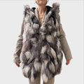 Anna Rock Milano Gilet con Cappuccio Vera Pelliccia Patchwork