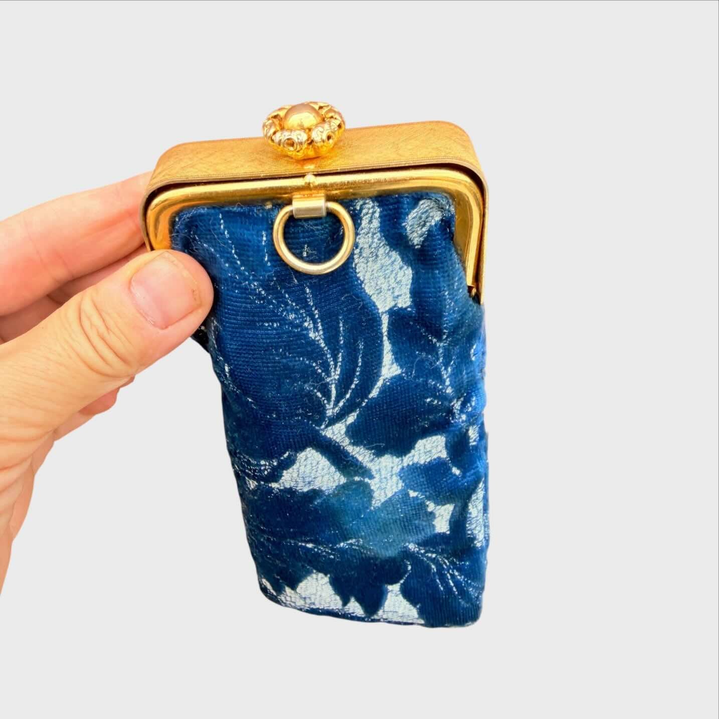 Custodia Vintage per Occhiali - Broccato Blu e Oro
