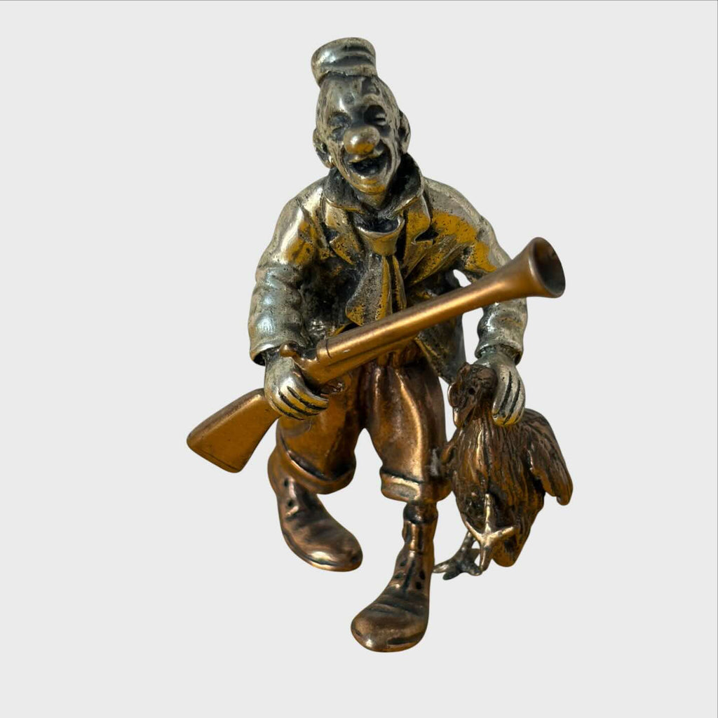 Vittorio Angini Statuetta Pagliaccio Clown Cacciatore in Argento 800 E Metallo