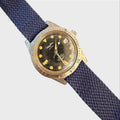 Orologio vintage automatico Jungfrau Super Squale da uomo, quadrante nero e cinturino blu, vista frontale
