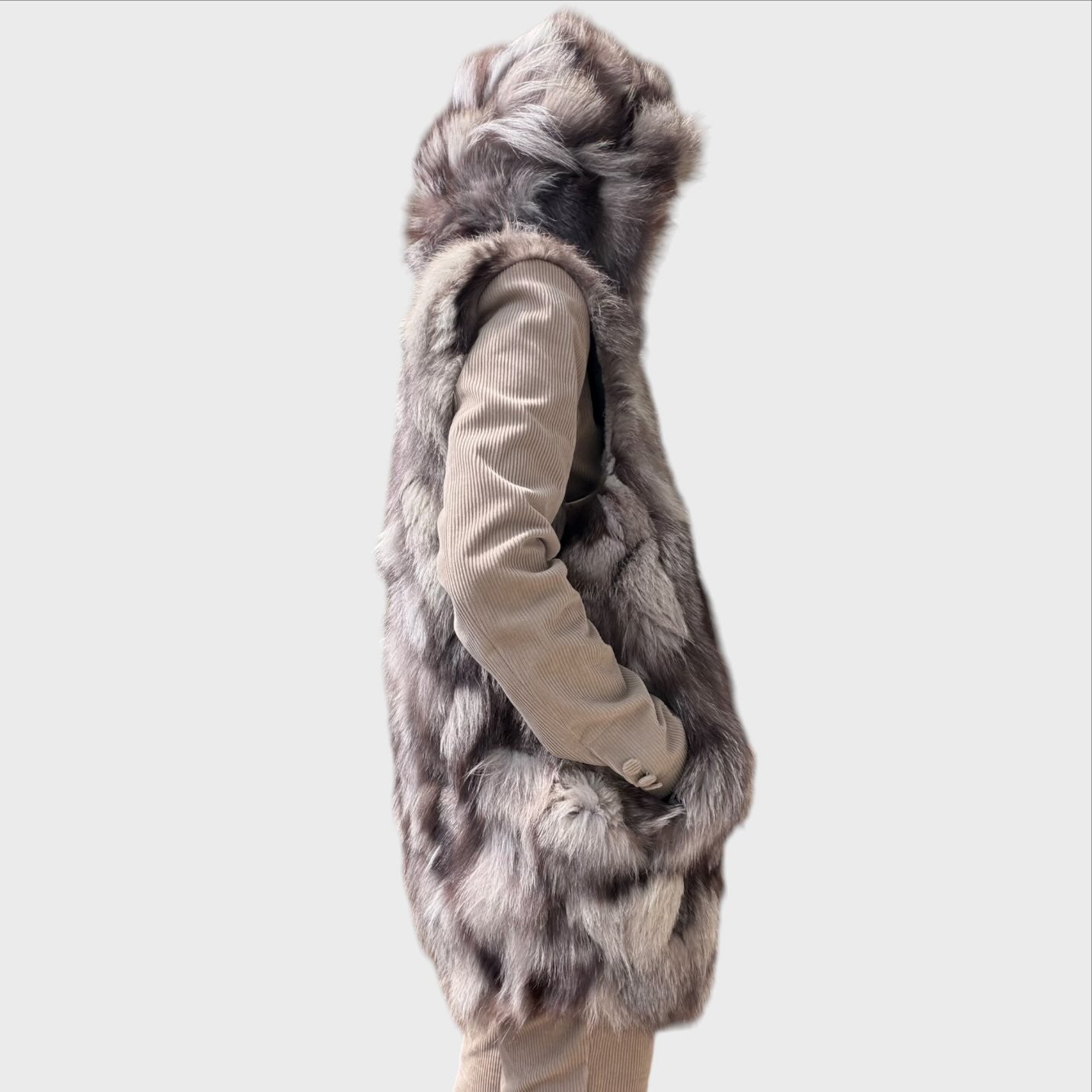 Anna Rock Milano Weste mit Kapuze aus echtem Patchwork-Pelz  