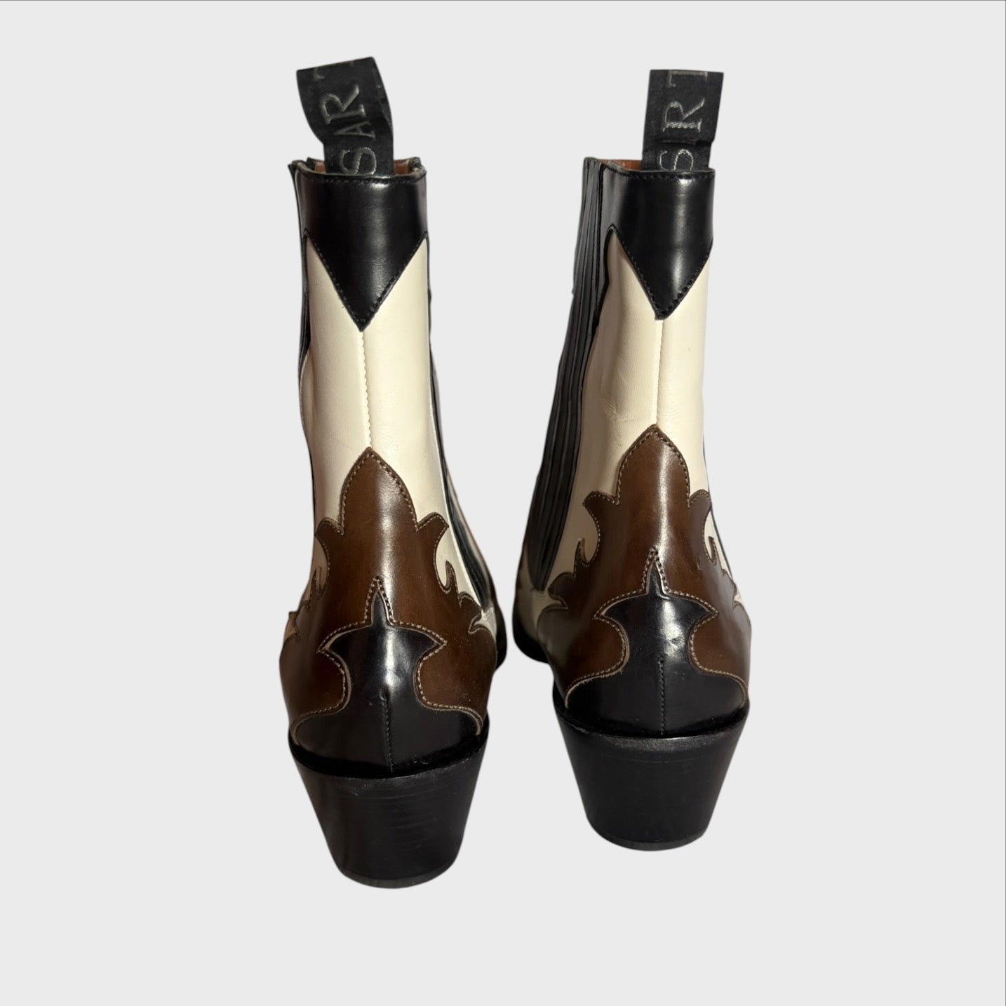 Santore Vintage Texanerstiefel – Dreifarbige Leder in Creme, Braun, Schwarz  
