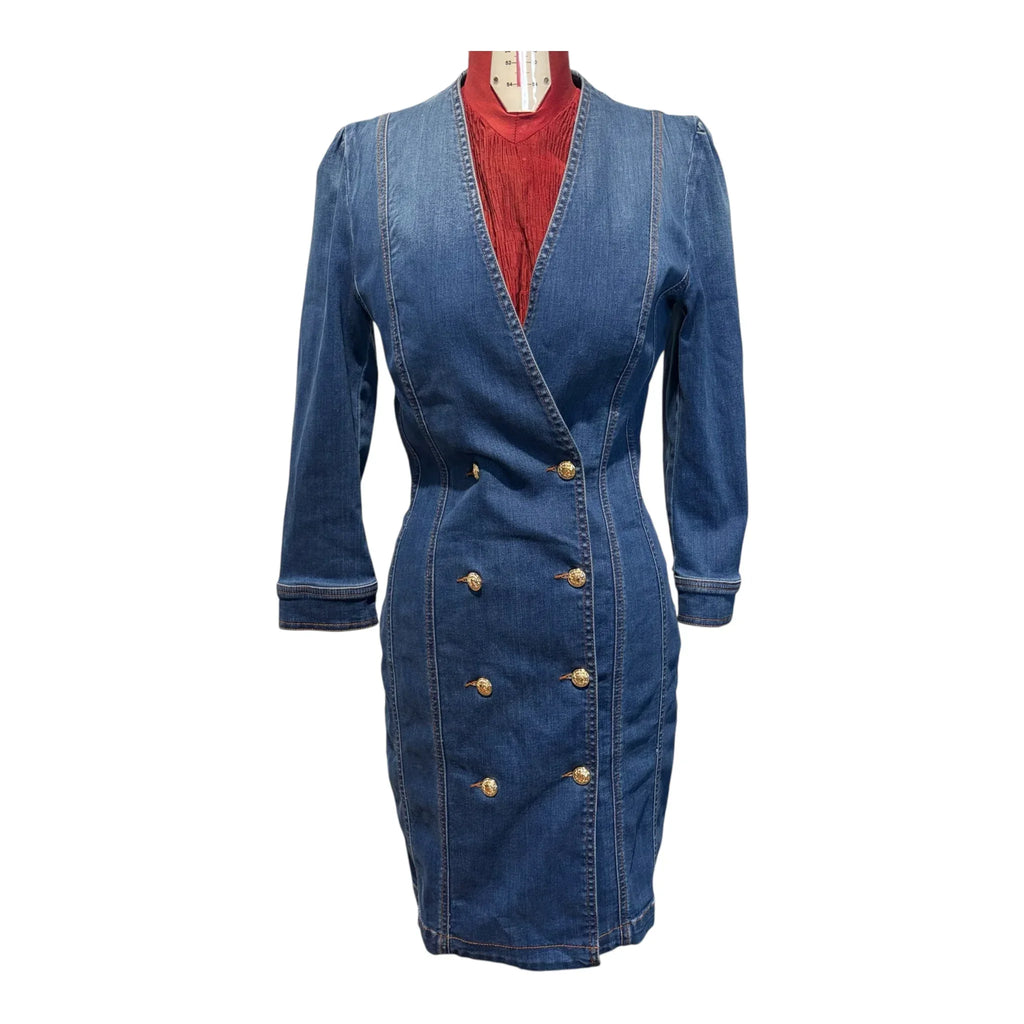Abito Vintage Nenette vintage in denim easticozzato con bottoni oro 