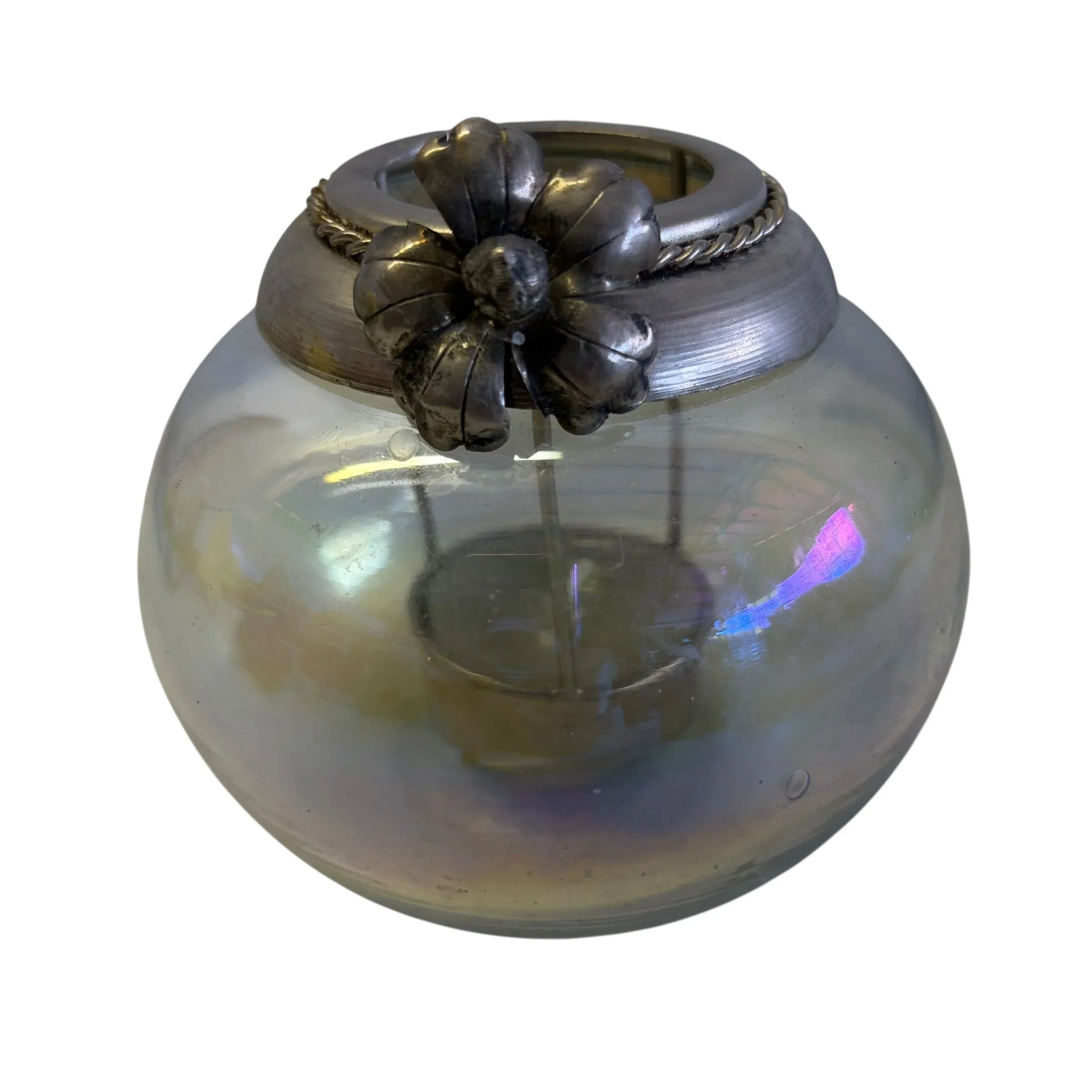 Antico porta candela In vetro e metallo