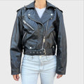 Schwarze Lederjacke im Vintage-Biker-Stil „Chiodo“ von Soho Side Is Bomb Boogie, Modell Chiodo Biker