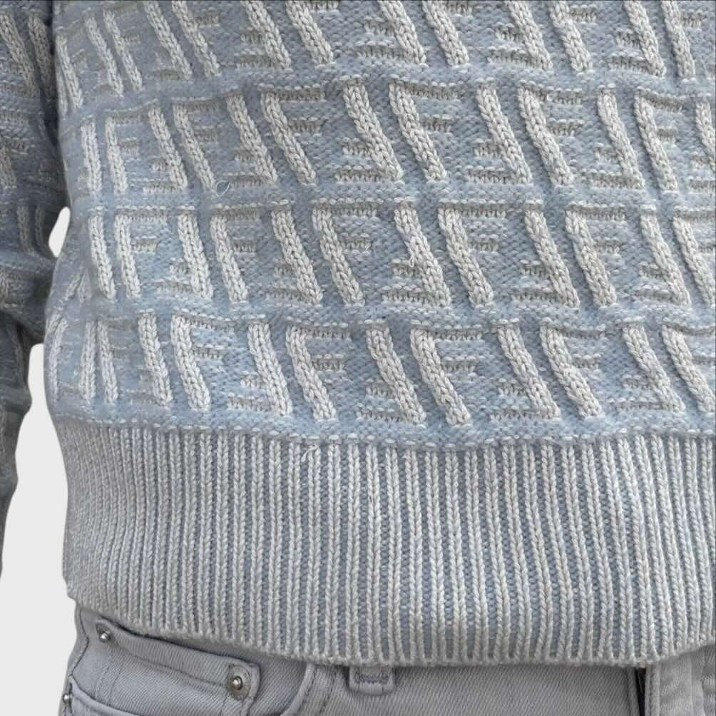 FF Fendi Donna Dolcevita Maglia Lana Seta - Taglia 40 Azzurro