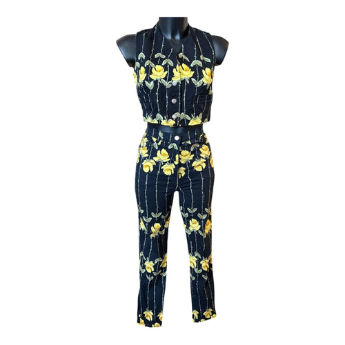 Blumarine Pantalone e Gilet Vintage da Donna fantasia fiori