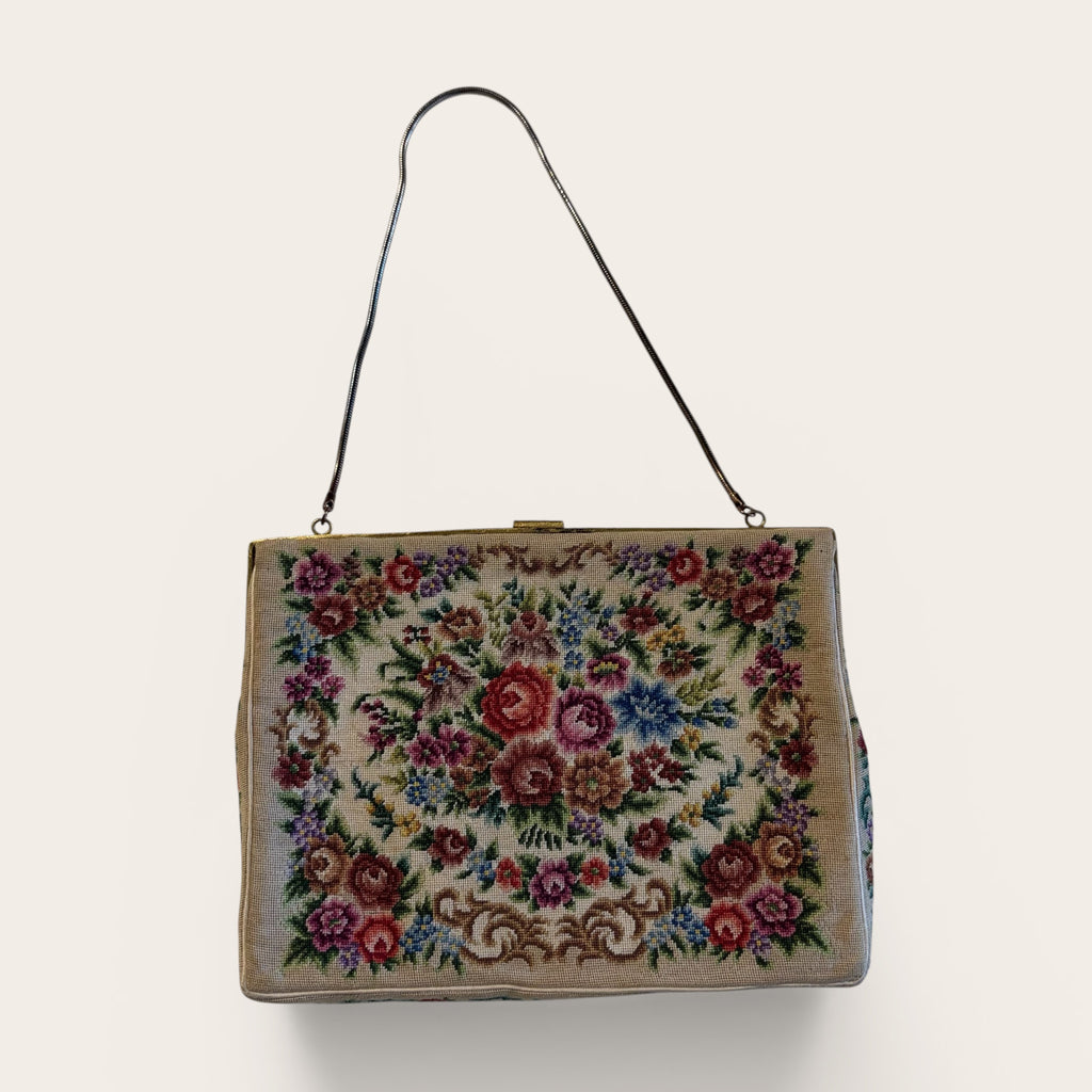 Borsa antica Vintage in tessuto ricamato con motivo floreale
