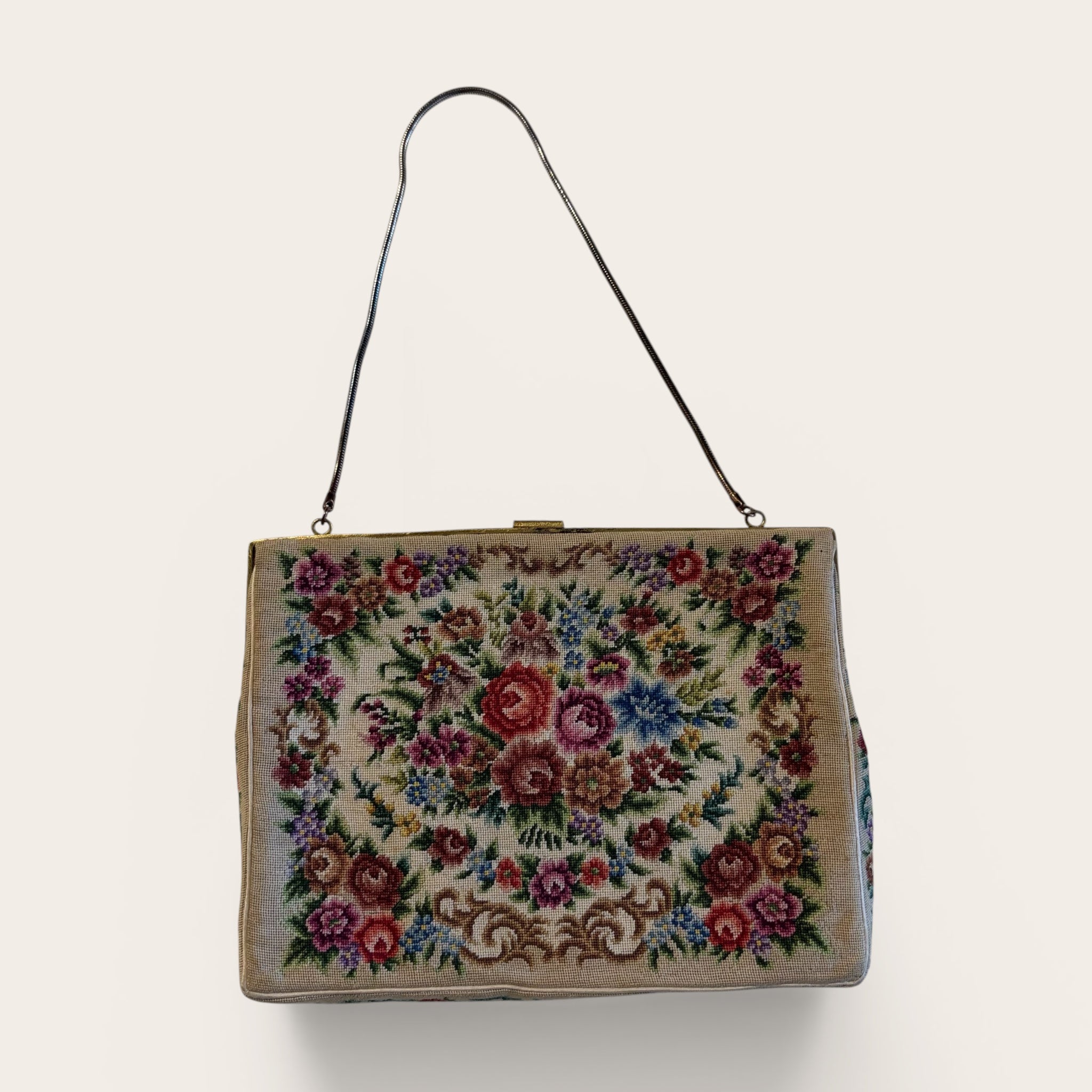 Borsa antica Vintage in tessuto ricamato con motivo floreale