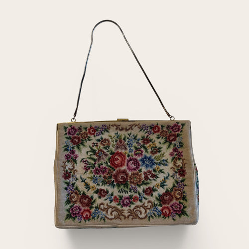 Borsa antica Vintage in tessuto ricamato con motivo floreale