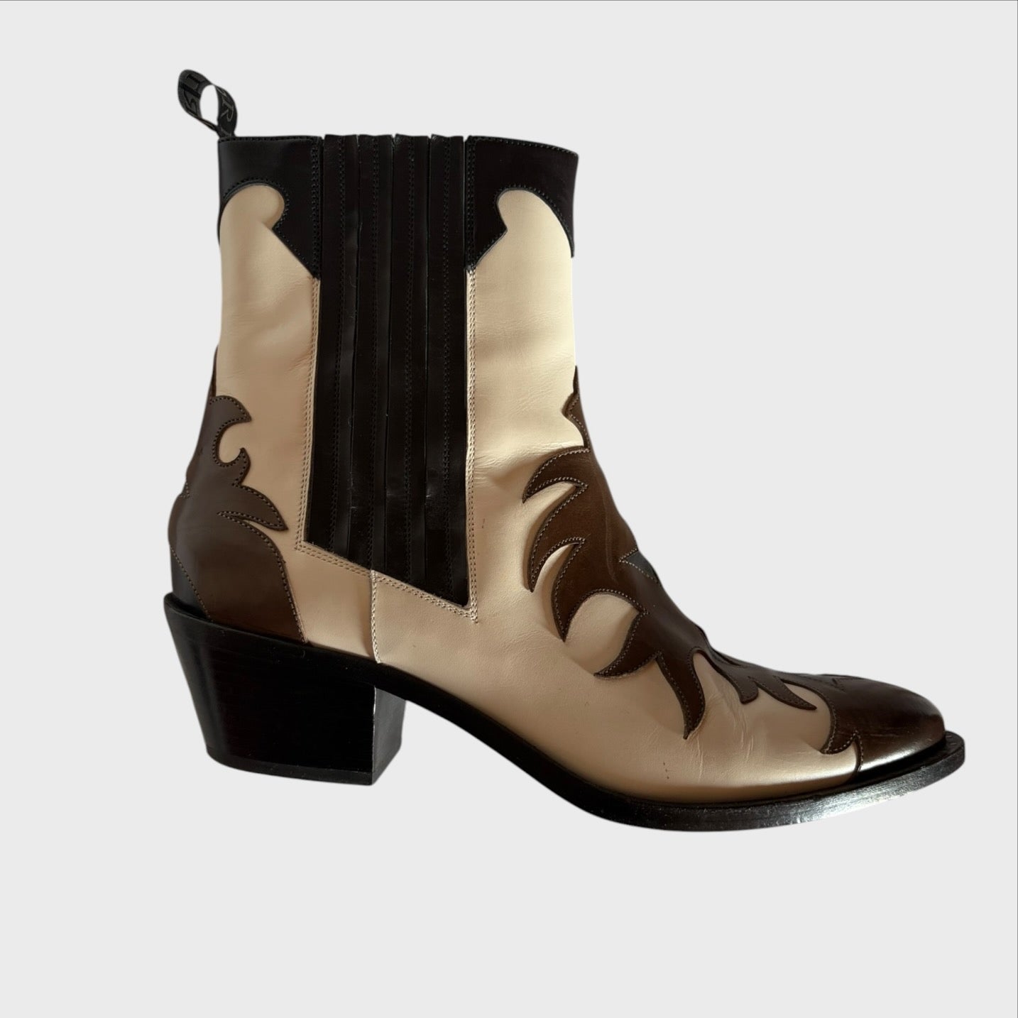 Santore Vintage Texanerstiefel – Dreifarbige Leder in Creme, Braun, Schwarz  