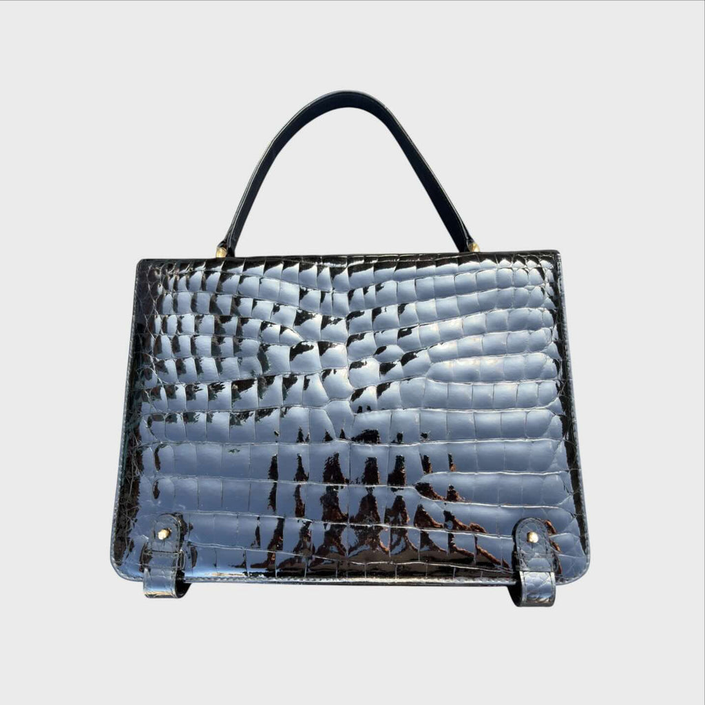 Dietro Jollibors Borsa Vintage - Vera Pelle di Coccodrillo Nero