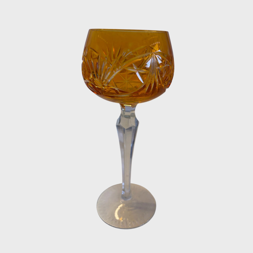 Calice da Vino antico in Cristallo inciso colorato tecnica Cut to Clear colore giallo
