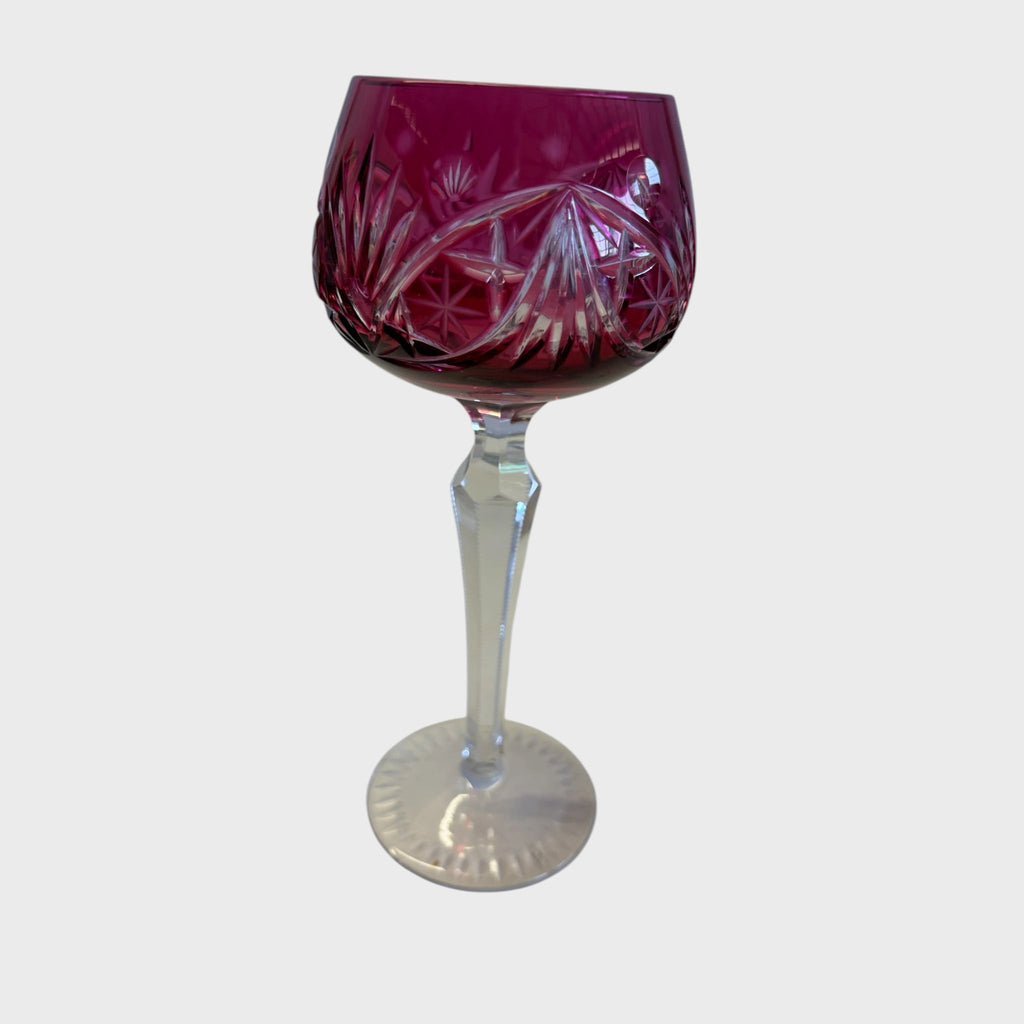 Calice da Vino antico in Cristallo inciso colorato tecnica Cut to Clear colore viola