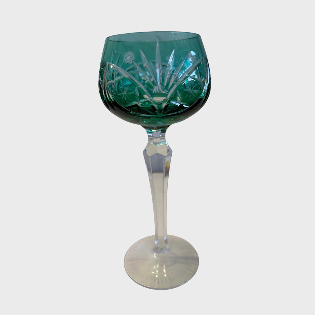 Calice da Vino antico in Cristallo inciso colorato tecnica Cut to Clear colore verde
