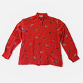 Camicia vintage da donna in seta rossa stampata