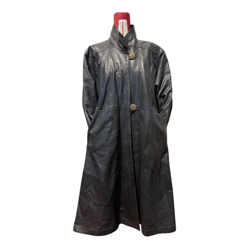 cappotto vintage pelle donna nera con interno fiorato