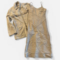 Completo vintage anni 80 vestito e giacca originale in pelle camoscio beige