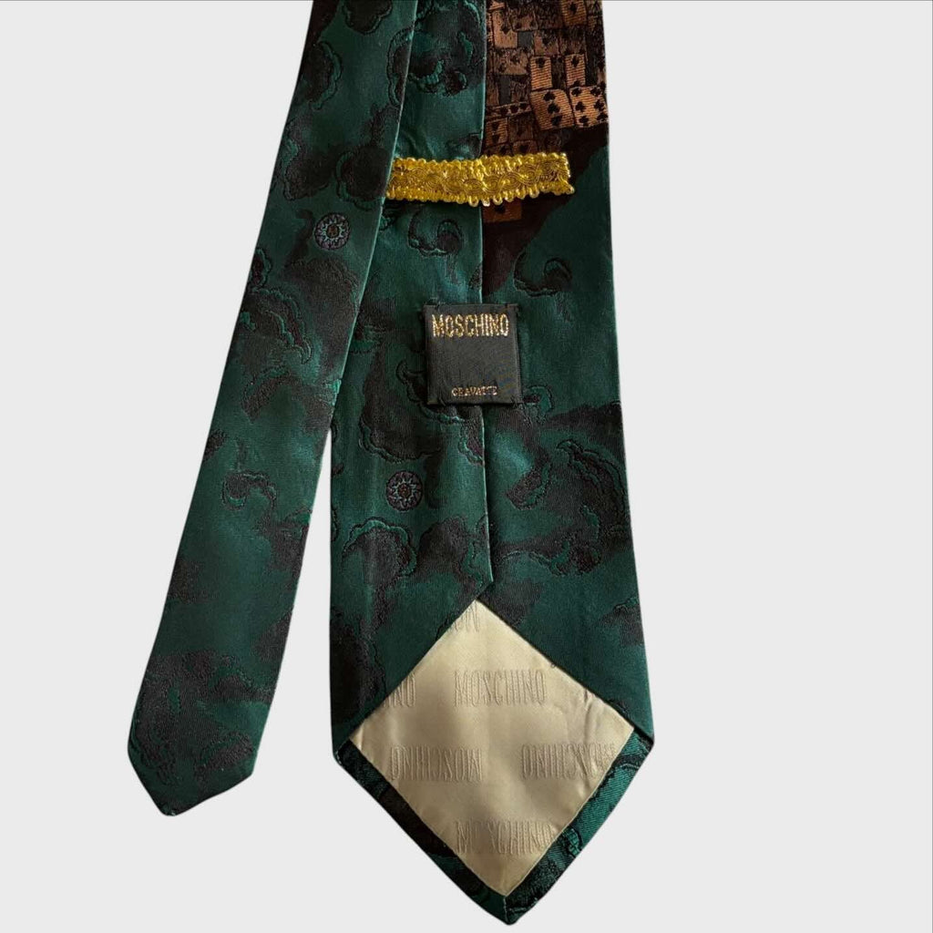 Moschino Cravatta Vintage - Seta Verde Carte da Gioco