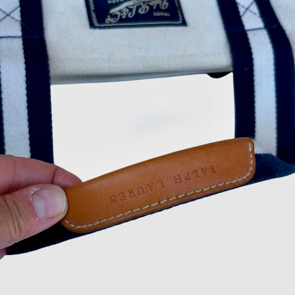 Ralph Lauren Borsa Tote Vintage con manici in cuoio con logo
