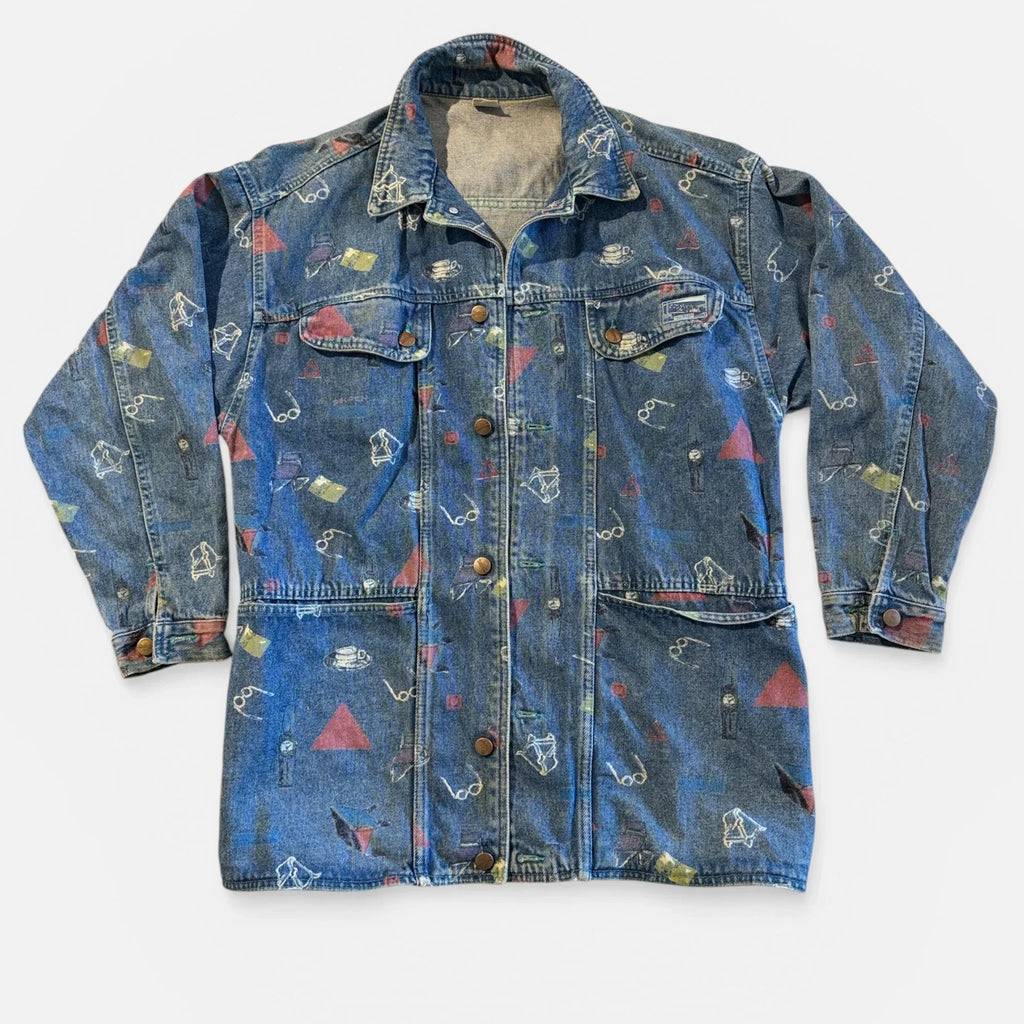Giacca Vintage Uomo Naj Oleari in Denim Stampato 
