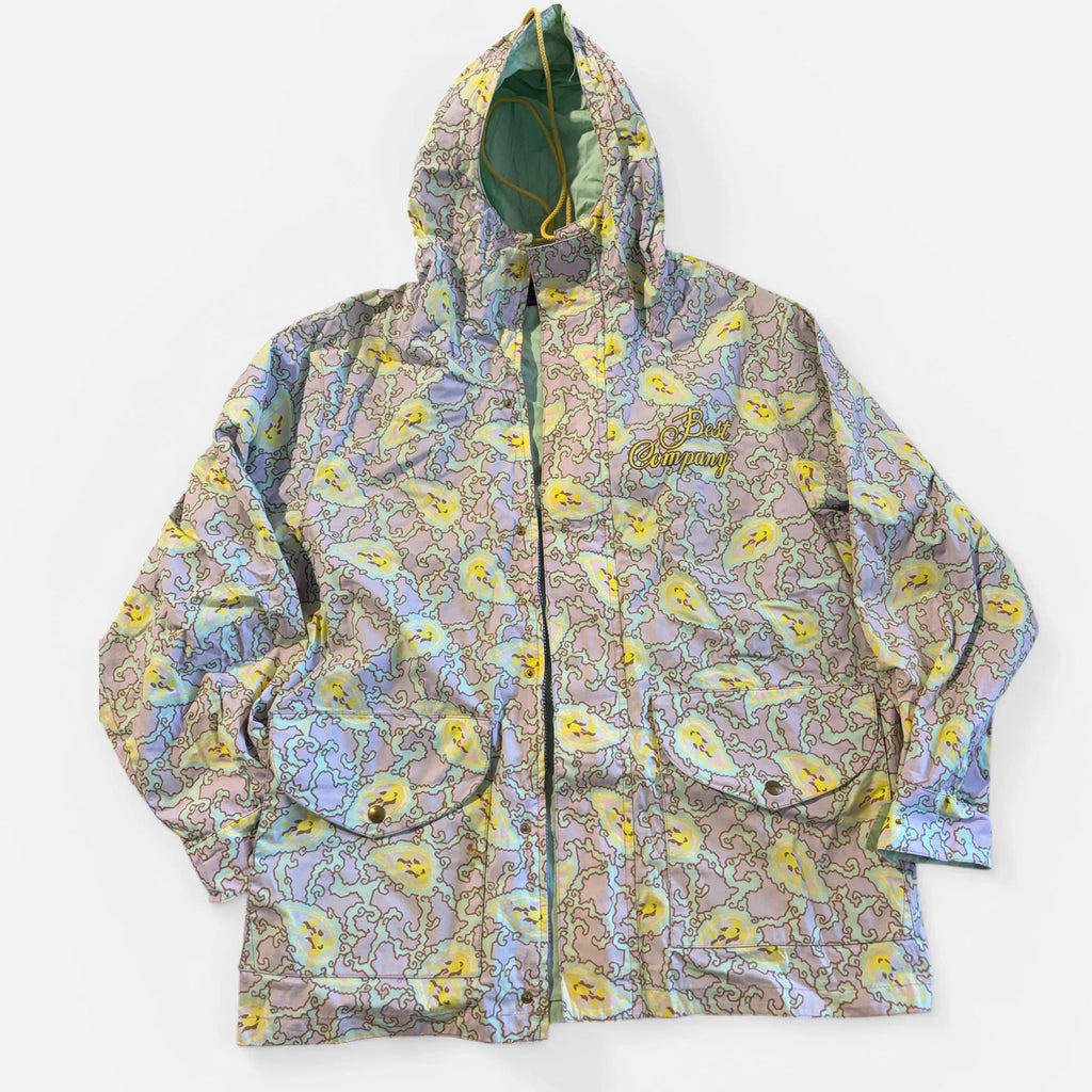 Giacca impermeabile uomo Best Company vintage anni 80 stampata colore lilla e giallo 