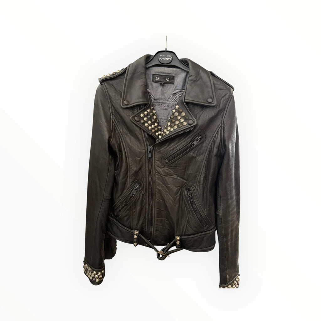 giacca in pelle con borchie di robin's Jean colore nero taglia s