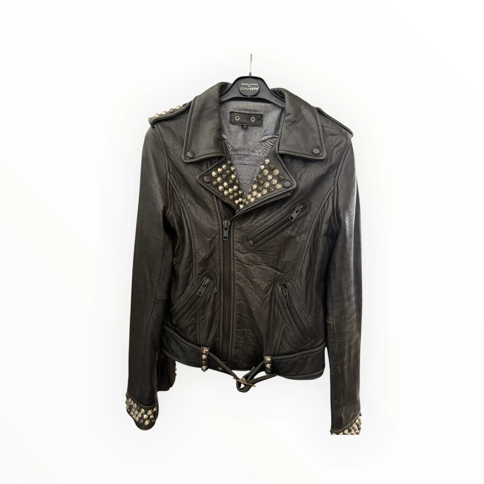 giacca in pelle con borchie di robin's Jean colore nero taglia s