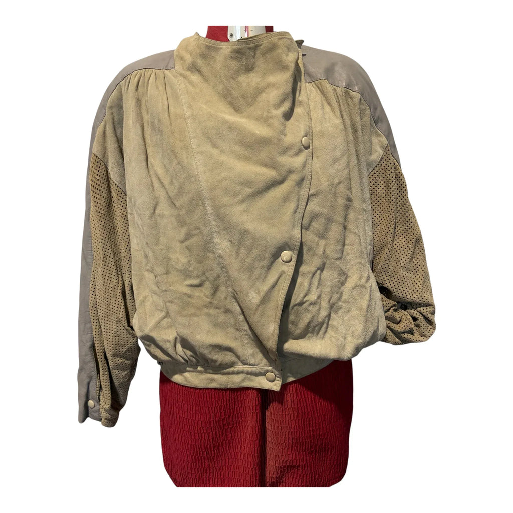 Giubbino vintage anni 80 in vera pelle camoscio beige 