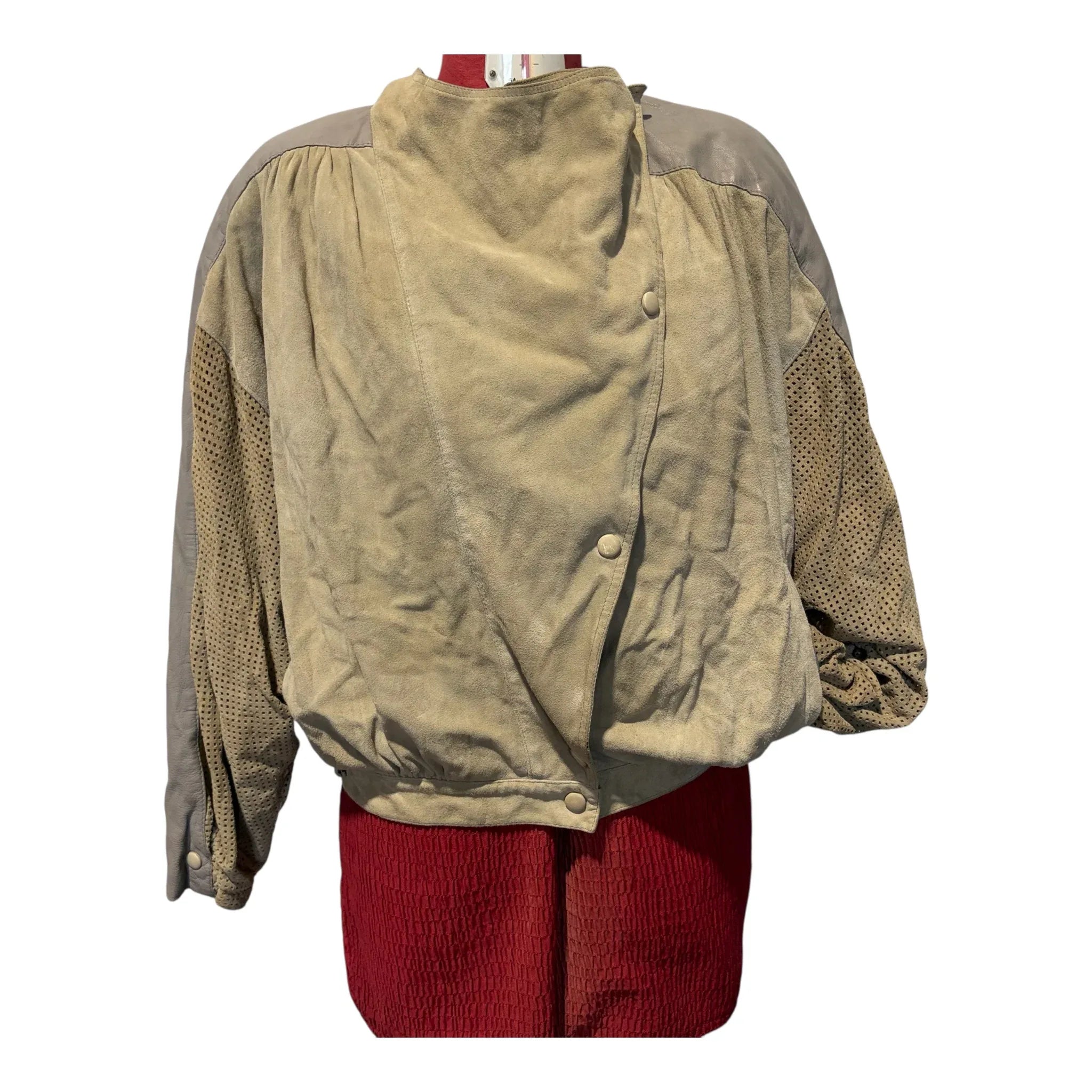 Giubbino vintage anni 80 in vera pelle camoscio beige 