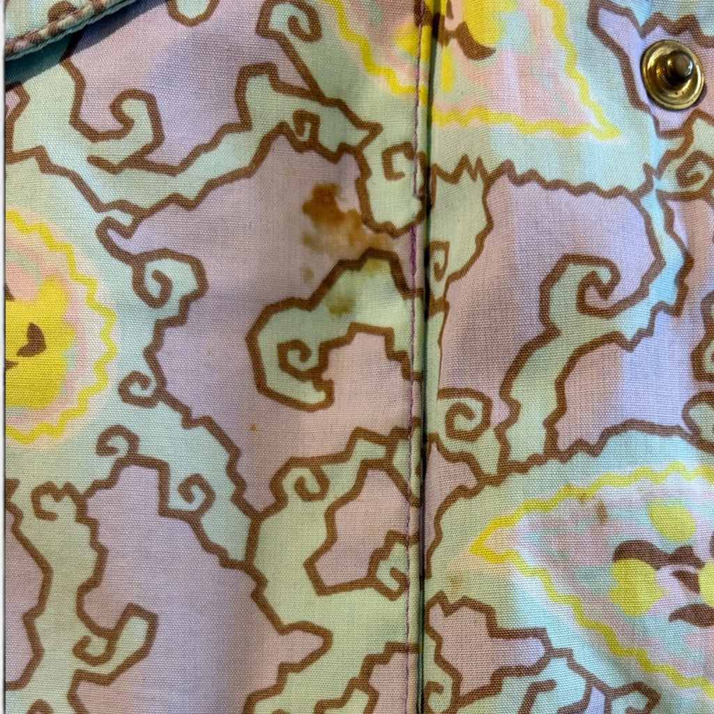 Giacca impermeabile uomo Best Company vintage anni 80 stampata colore lilla e giallo 