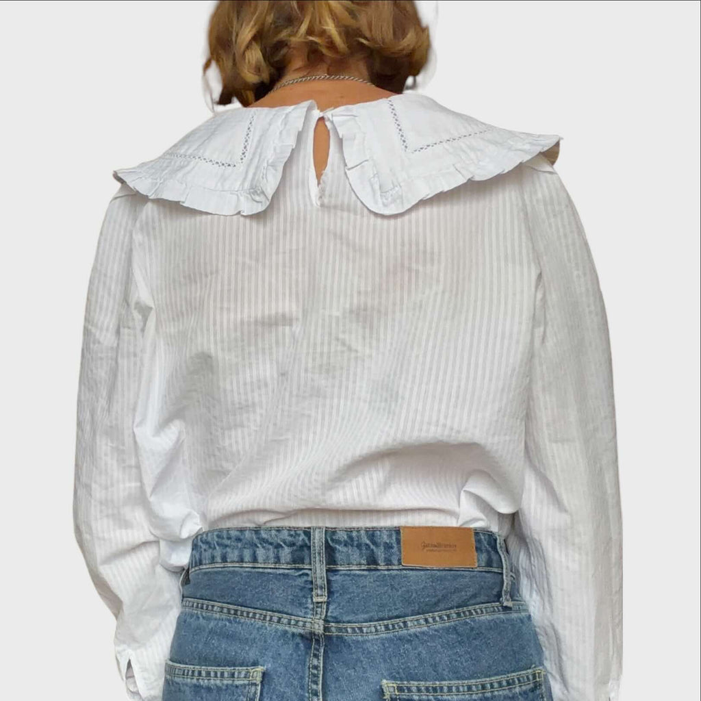 Claudie Pierlot Blusa - Bianca a Righe Sottili con Colletto Peter Pan - Taglia 44 IT