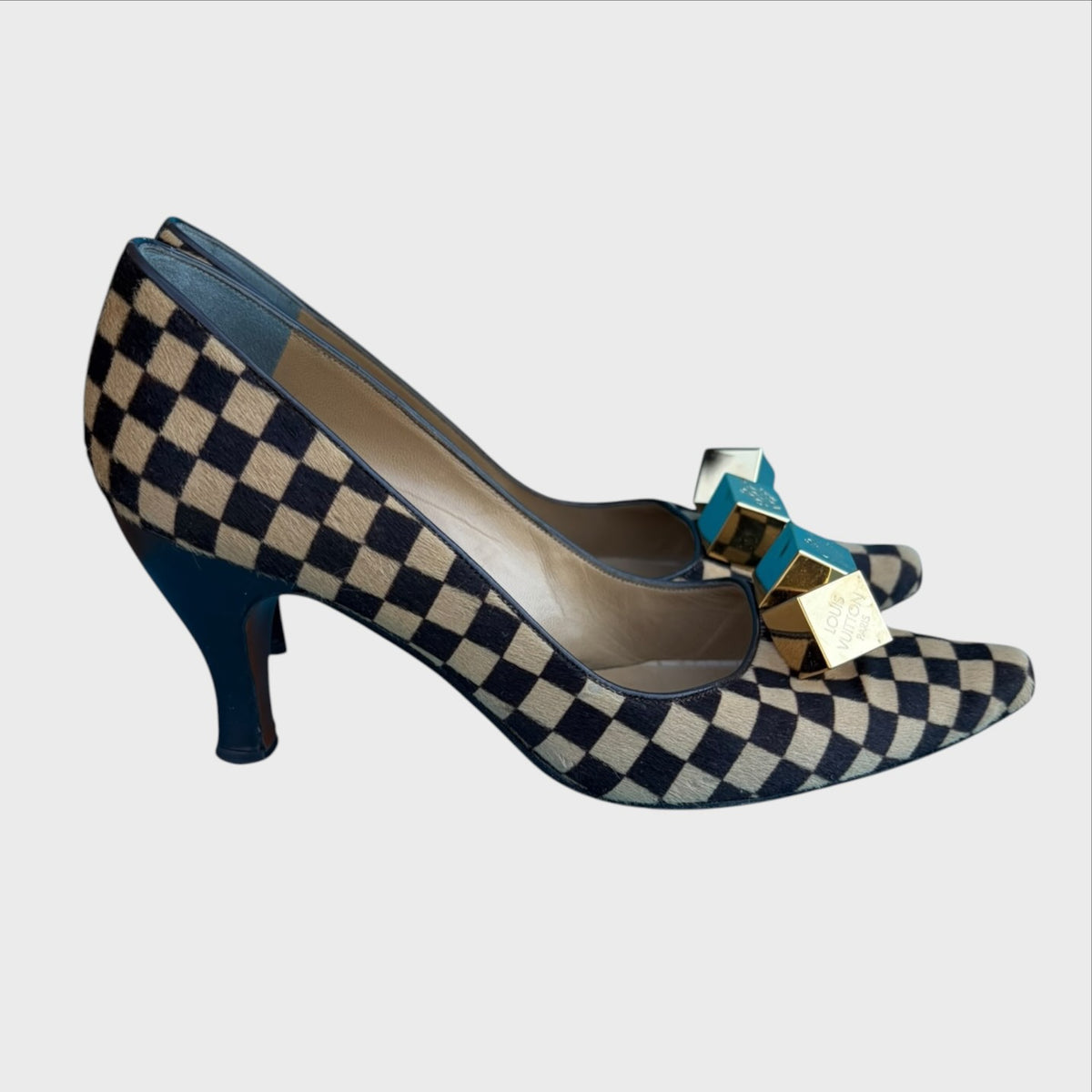 Décolleté Louis Vuitton - Cavallino Damier Beige e Nero - Tacco 7 cm - Taglia 37.5