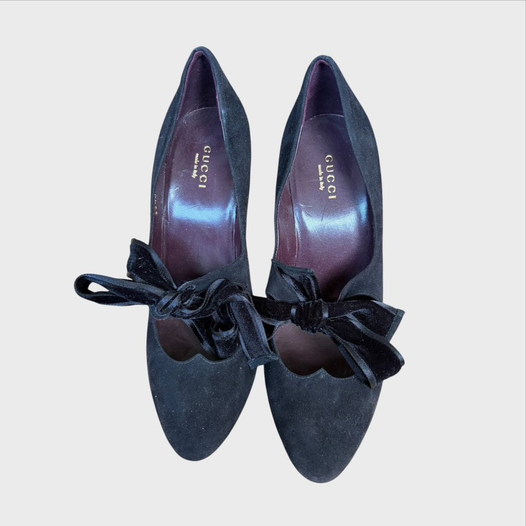 Gucci Décolleté Vintage - Camoscio Nero con Fiocco in Velluto